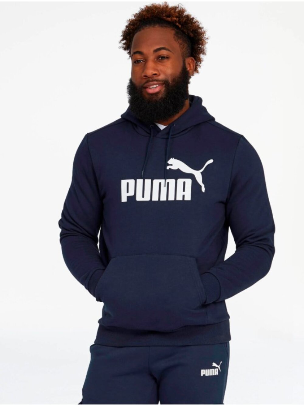 PUMA Navy Logo Pullover Hoodie Sweatshirt | XL